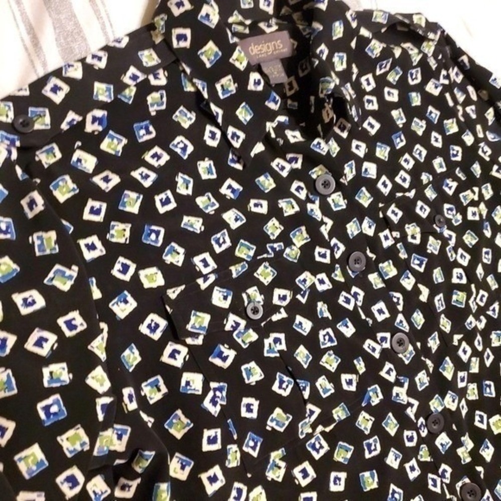 Black Career Midi‎ Dress Multicolor Geometric Tab Sleeve Casual 14